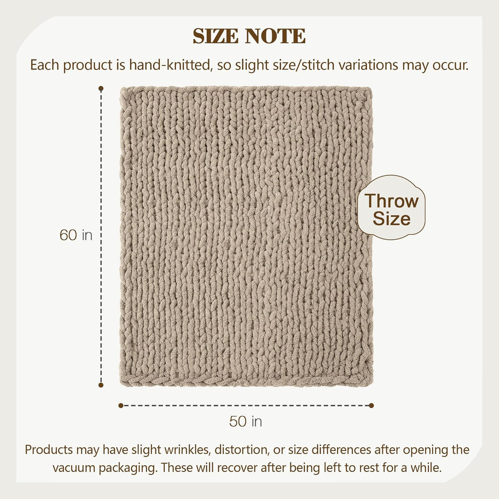 Taupe Handmade Chunky Cable Knit Throw Blanket 50x60