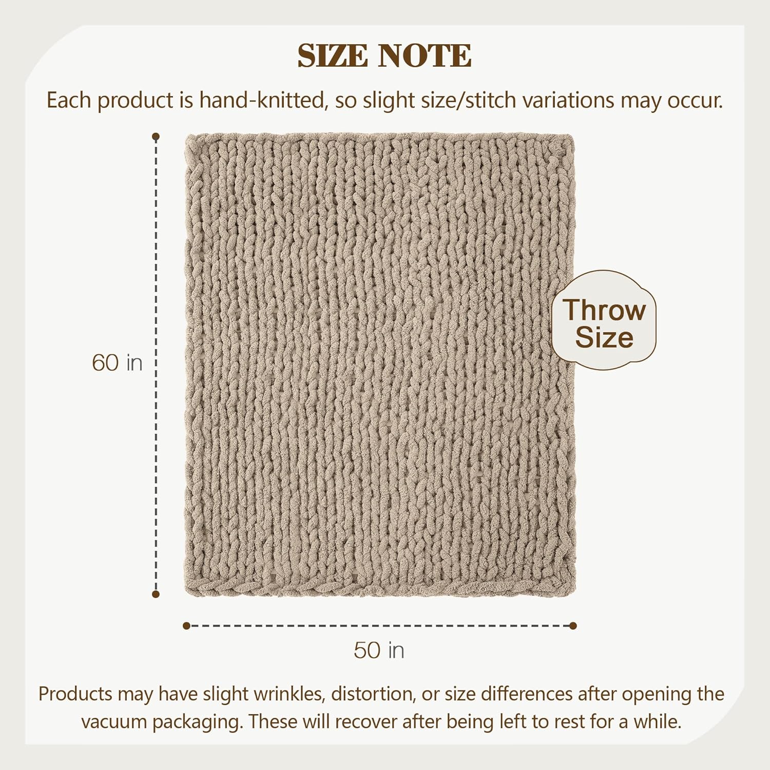 Taupe Handmade Chunky Cable Knit Throw Blanket 50x60