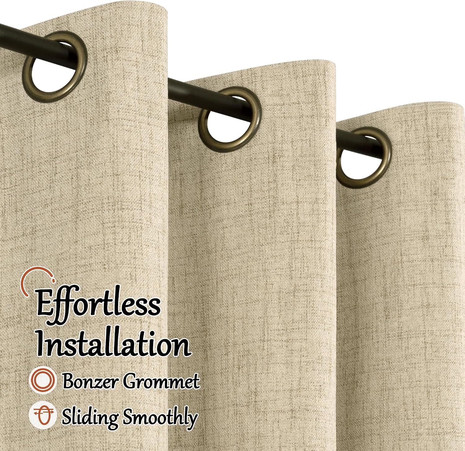 Burlap Blackout Grommet Curtains 72" 2 Panels