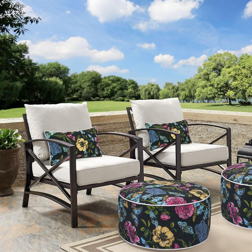Black Butterfly Floral 2-Pack Waterproof Lumbar Pillow Covers 12x20