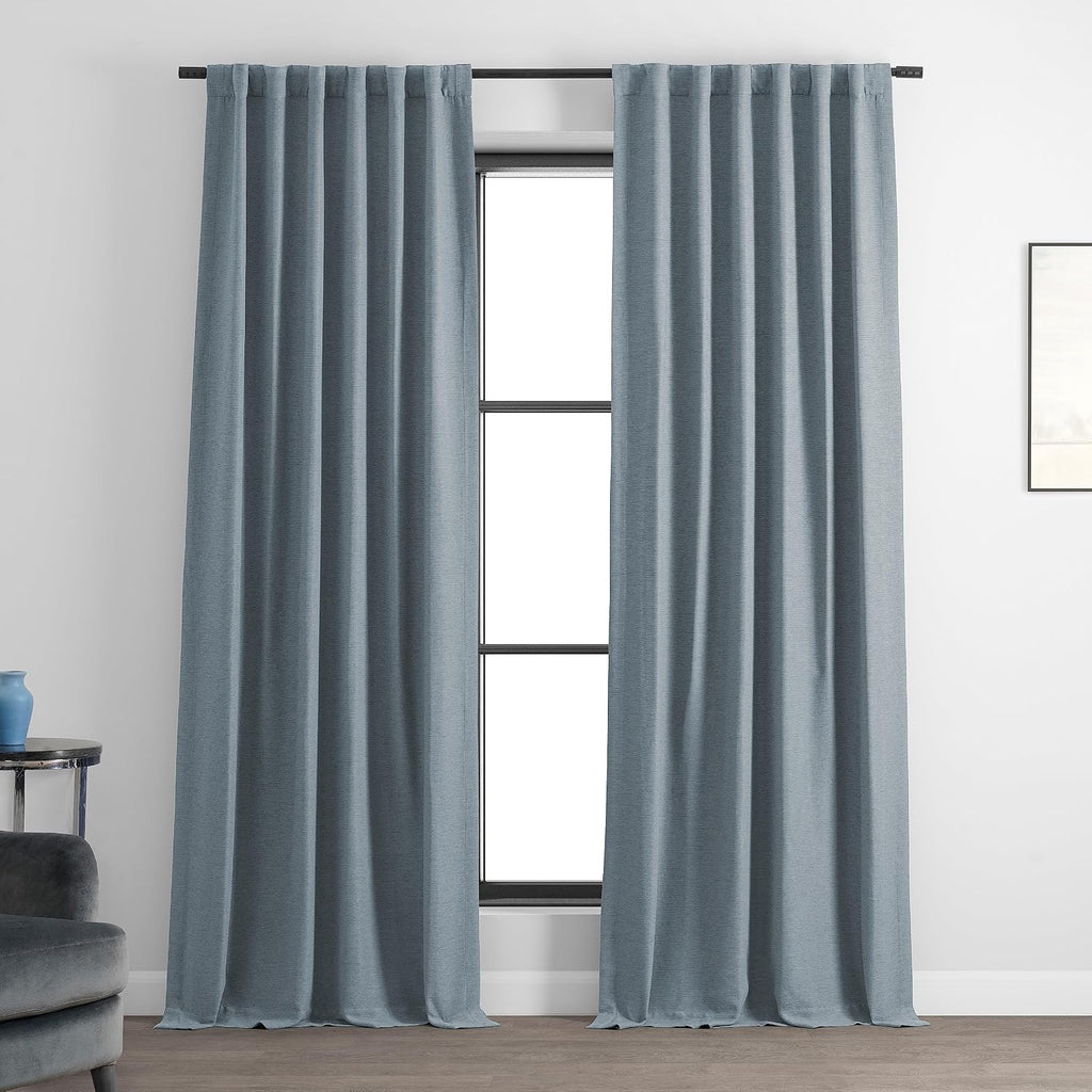 Gulf Blue Bellino Faux Linen Room Darkening Curtain 50x84 Single Panel