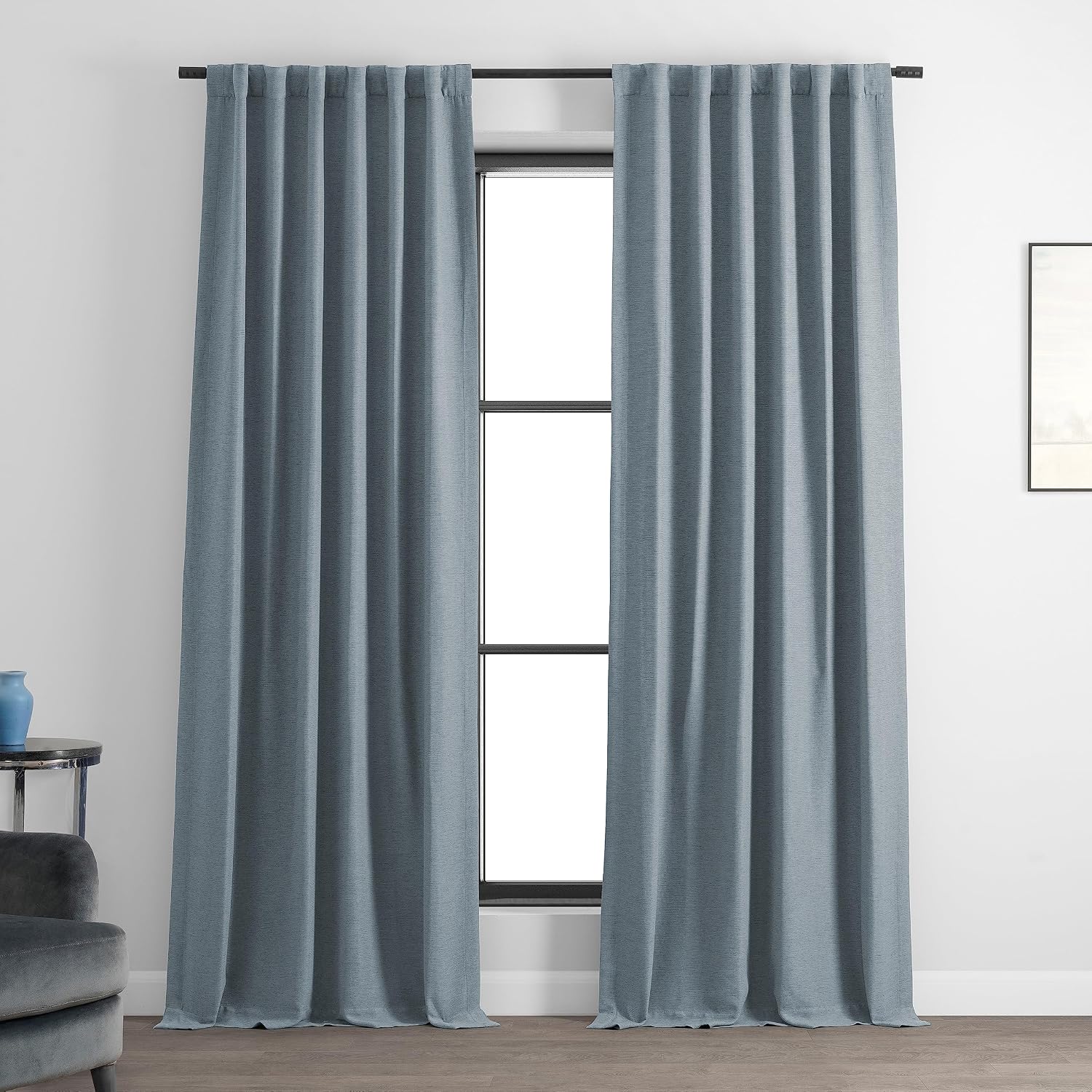 Gulf Blue Bellino Faux Linen Room Darkening Curtain 50x84 Single Panel