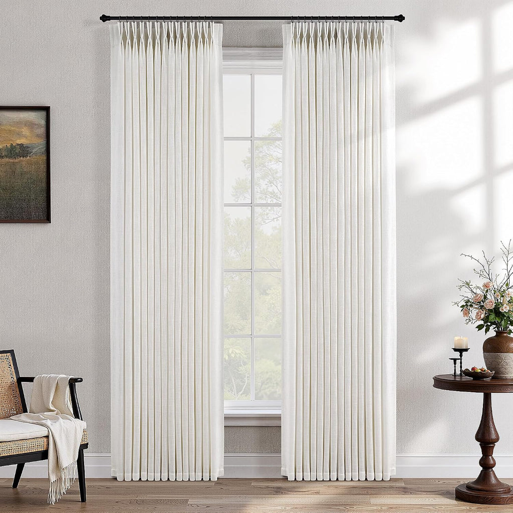Ivory Linen Pinch Pleat Curtains 84" 2 Panels
