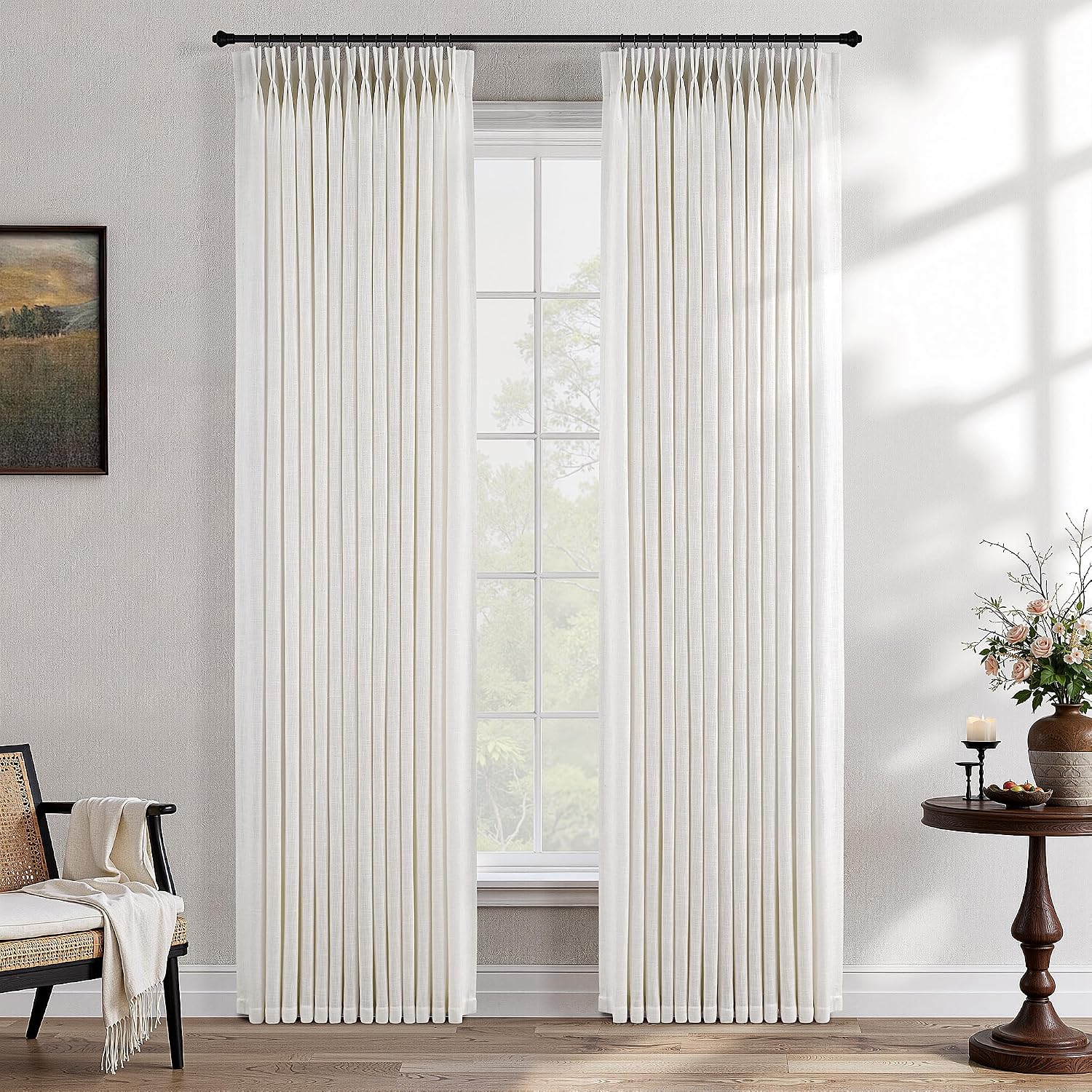 Ivory Linen Pinch Pleat Curtains 84" 2 Panels