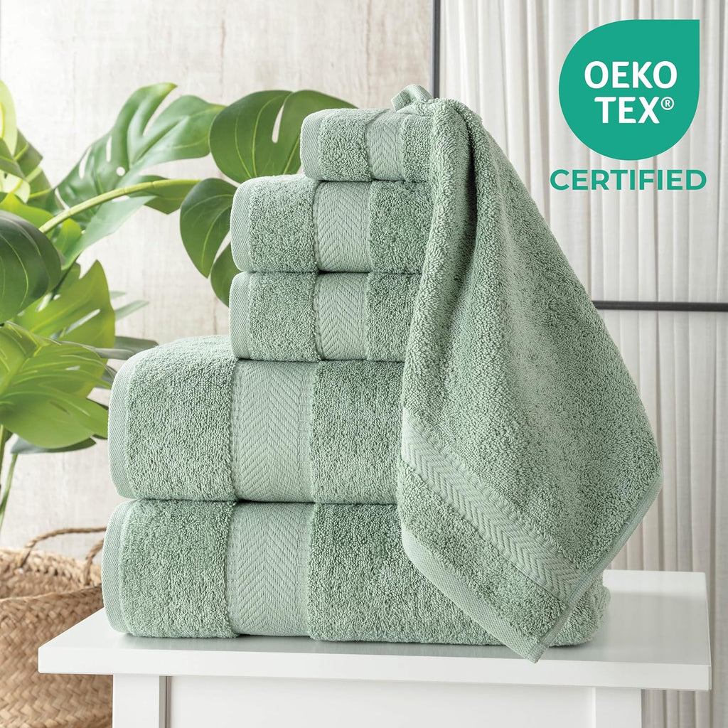Green Turkish Cotton 6-Piece Bath Towel Set