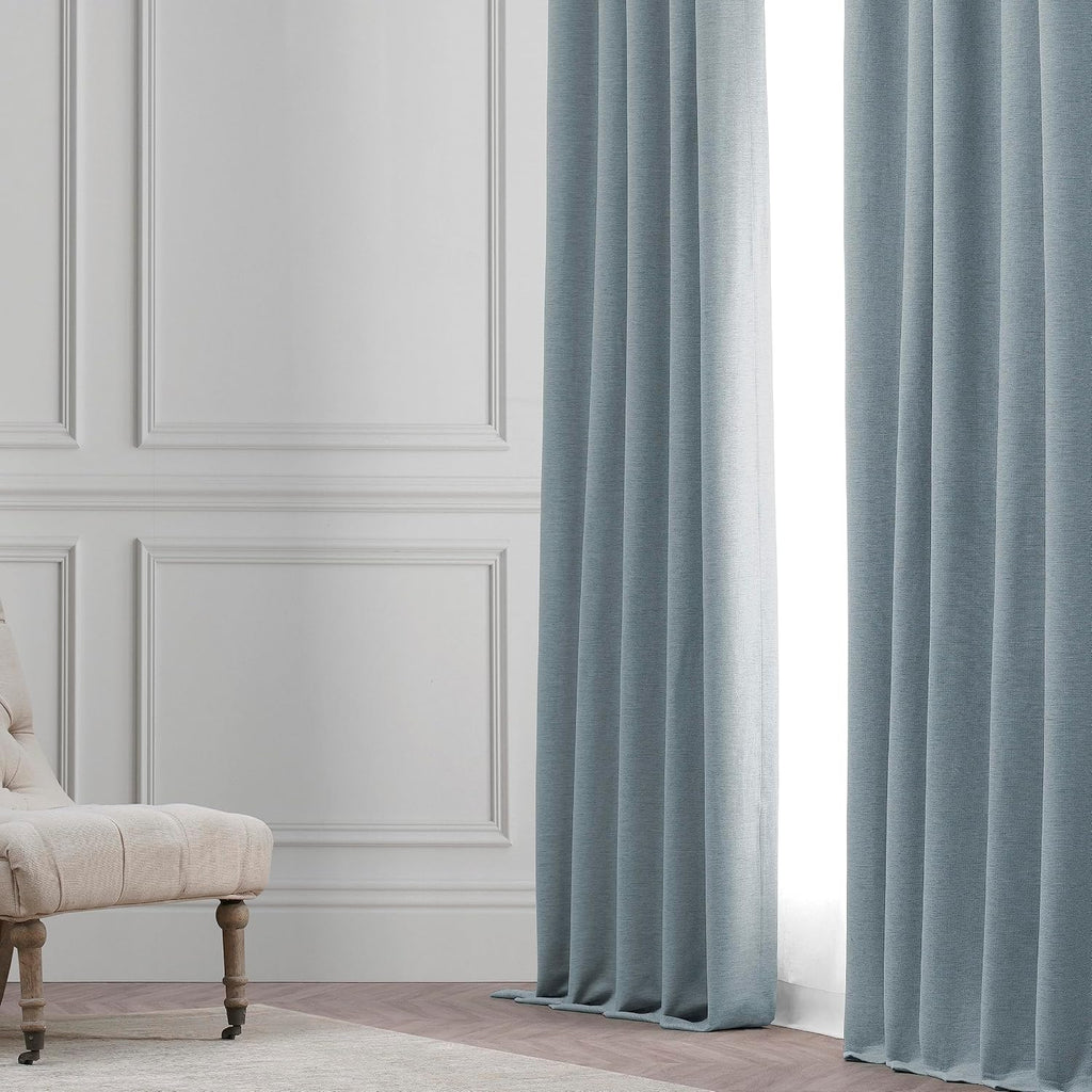 Gulf Blue Bellino Faux Linen Room Darkening Curtain 50x84 Single Panel